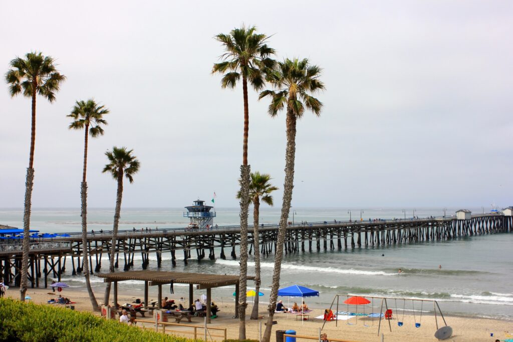 Beach view in Orange County of San Clemente pier