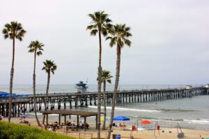 Beach view in Orange County of San Clemente pier