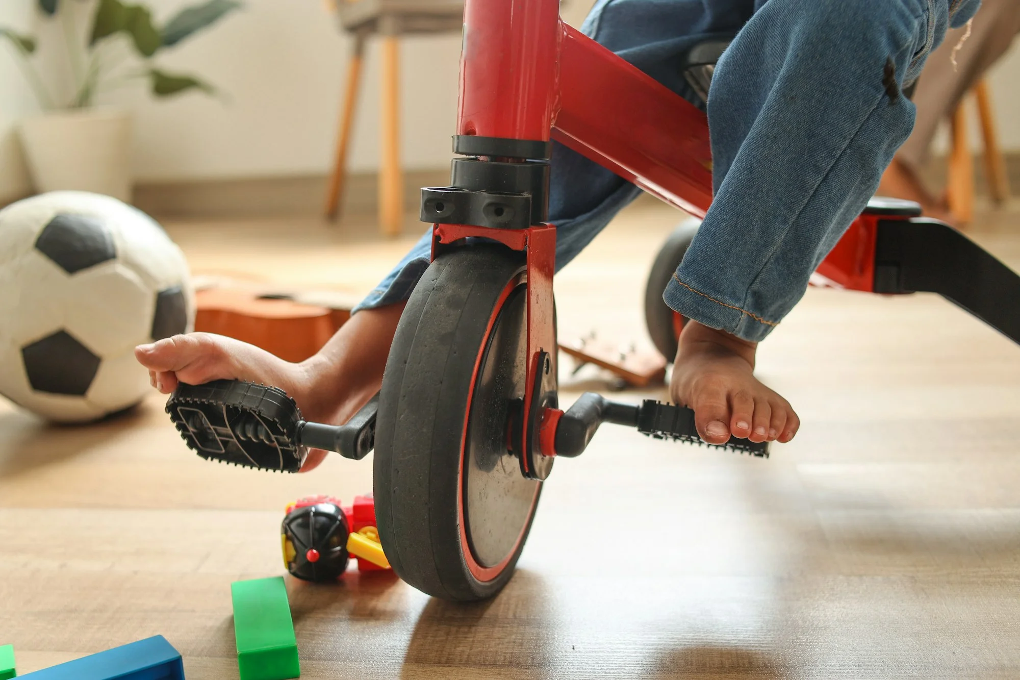 Close up Kids Foot Cycling Tricycle Pedal